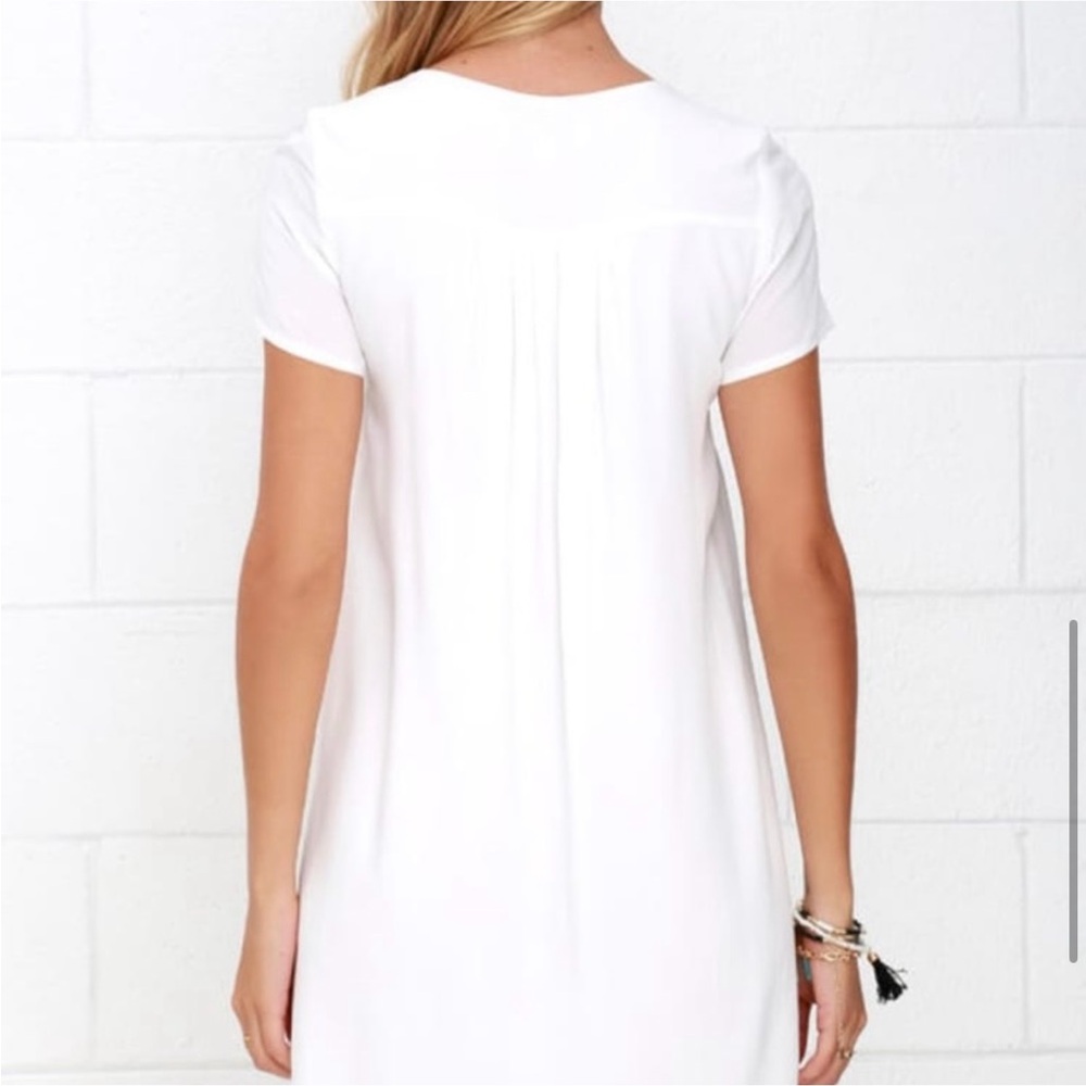Lulus Kokomo white shift lace up dress navy blue embroidery small mini - Picture 5 of 6